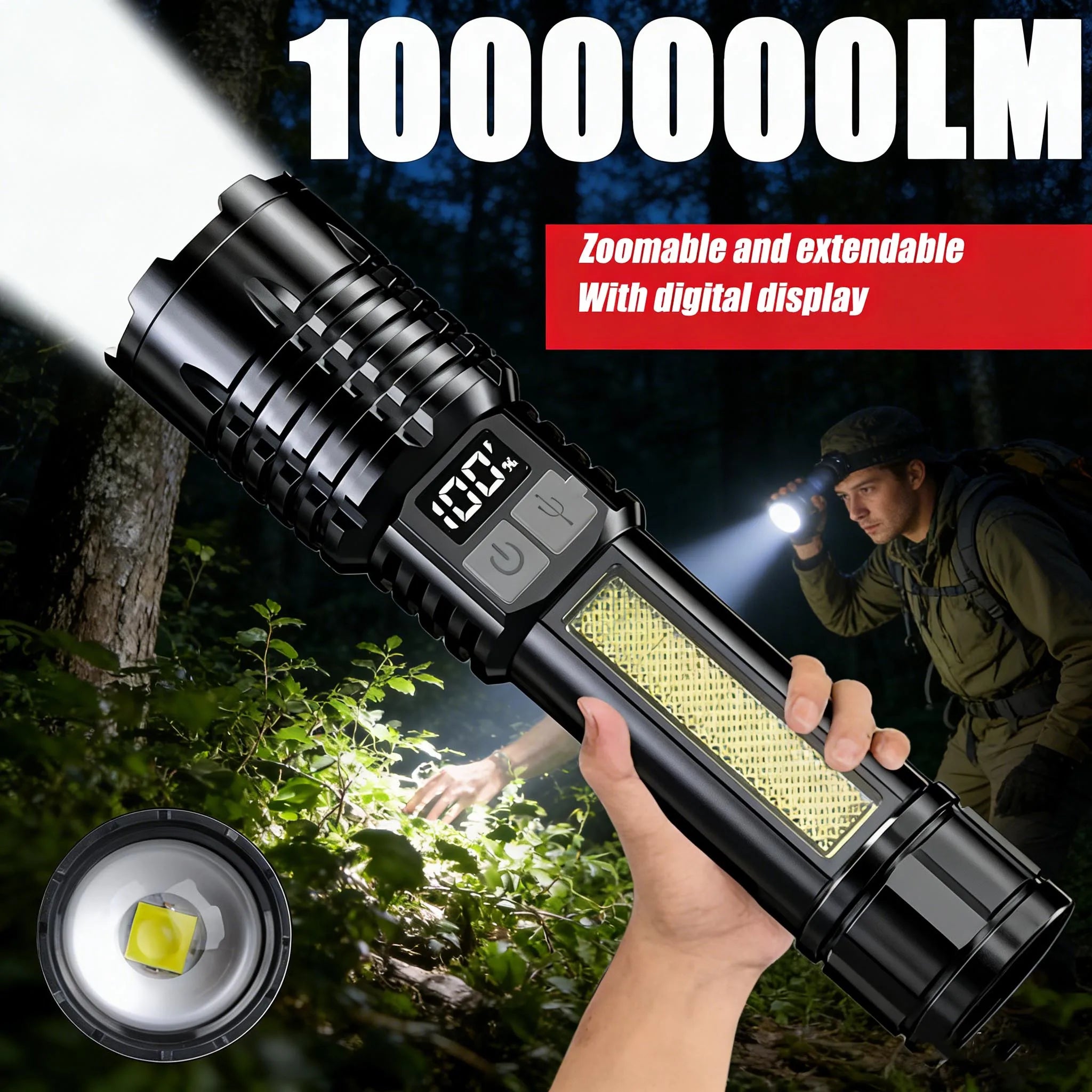 Lampe Torche LED Ultra Puissante Rechargeable – Éclairage Longue Portée + Zoom